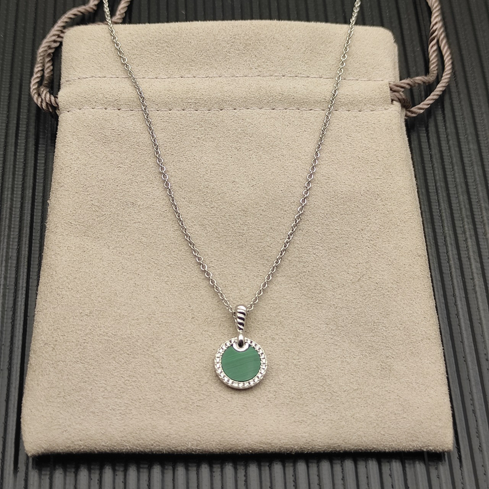 David Yurman Silver round diamond peacock green necklace - Picture 2 of 6